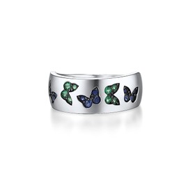 Santuzza 925 Sterling Silver Butterfly Ring Created Sapphire Green Spinel Ring for Women (8)