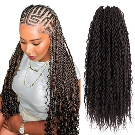 NISEYO Boho Senegalese Twist Crochet Hair 18 Inch, 8 Packs Pre-looped Curly Ends, Brown Pretwisted Goddess Island Passion Twist Crochet Braids (120 Strands,4#)
