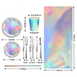 apott Silver Party Tableware Disposable Dinnerware Set for 24 Guests Cutlery Plates Cups Tablecloth Napkins for Weddings Anniversary Birthday 194pcs