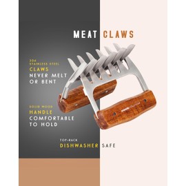 Premium 18/8 Stainless Steel Meat Shredder Claws with Wooden Handles: Effortlessly Shred, Pull, and Serve Pork, Turkey, Chicken, and Brisket!