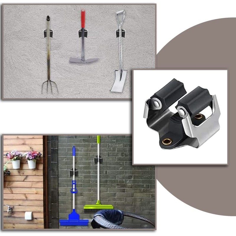 JIANGCHA 4 Pieces Mop Wall Mounted Clips Mop Broom Holder