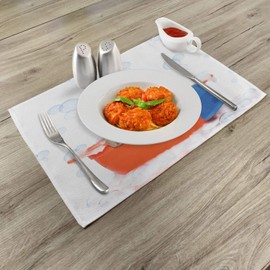 Ambesonne Dog Lover Place Mats Set of 4, French Bulldog Having a Bath in Tub Rubber Duck Theme on Bubbles Background, Washable Fabric Placemats for Dining Table, Standard Size, Multicolor