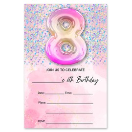 brayqu 8th Birthday Invitations Girls 8 Year Old Birthday Invites Pink Glitter 8th Birthday Invites Fill-in (20 Invitations with Envelopes)