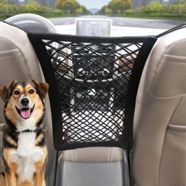 Dog Car Net Barrier - Car Barrier for Dogs & Kids Safety -Stretchable Dog Net for car - Universal Fit for Cars, SUVs,Trucks -Easy to Install - Divider for Driving Safely with Children & Pets (2 Layer)