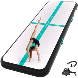 Inflatable Gymnastics Tumbling Mat Air Tumble Track Mats for home 10/13/16/20Ft Training Mat with Pump for Gym Cheerleading Yoga Water Gymnastics Mats for Tumbling at home 4/6Inches Thick