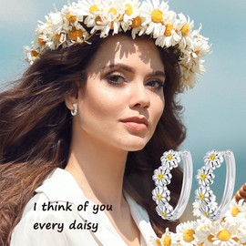LEXLUNE Daisy Flower Earrings For Women, Birth Flower Birthstone Hoop Earrings For Daughter Mother Mom, Sterling S925 Silver, I Think Of You Every Daisy, Sterling Silver, Citrine