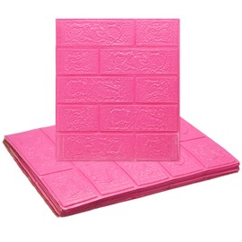 QUARKZMAN Pack of 10 3D Peel and Stick Wall Panels, Waterproof Wall Cladding, 35 cm x 38.5 cm, Brick Design Wallpaper, XPE Shower Tiles for Bathroom, Kitchen, Living Room, Dark Pink