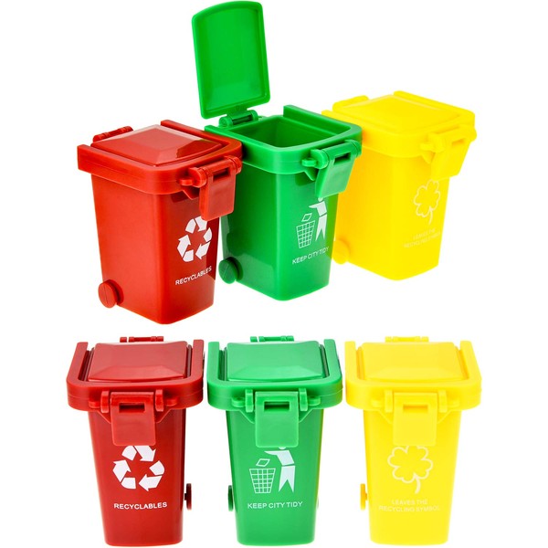 TecUnite 6 Pieces Kids Toy Push Vehicles Garbage Cans Mini Truck's Trash Cans