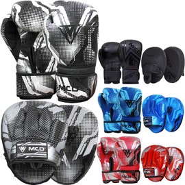 MCD Boxing Gloves and Pads Set 6oz, 8oz, 10oz, 12oz, 14oz, 16oz Boxing Set Adult & Kids Sparing Pads and Mitts for Women & Men, Adult & Kids Boxing Gloves and Pads Set (Silver, 6oz)