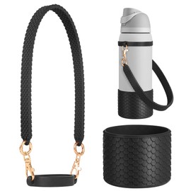 UBEEKOO Silicone Boot Set for Owala Water Bottle 32 oz, Anti-Slip Protective Sleeve Decorations for Owala FreeSip 32 oz, Water Bottle Handle Strap for Owala Accessories,Black