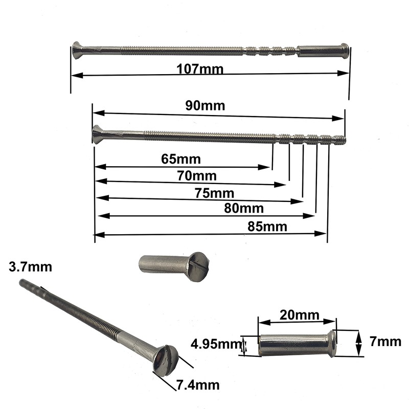 M4 x 90mm Slotted Door Handle Screws Chrome with Bolt