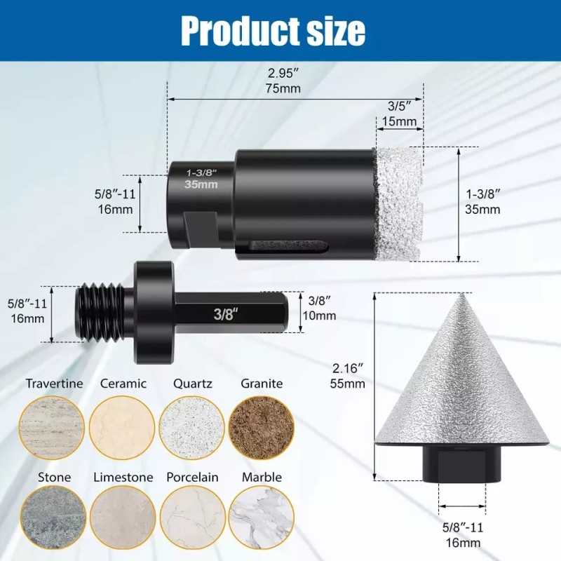 Roxx Tools wet polisher grinder 17PCS chamfer beveling core bit