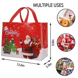 HandyX Assorted Sizes 12 pcs Non-Woven Christmas Bags with Handle, Reusable Christmas Tote Bags