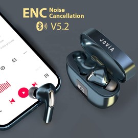 2022 Wireless Earphones JOVIA TWS Bluetooth 5.2 LED Noise Cancelling Stereo (black)