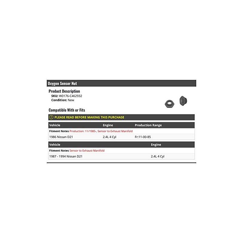 Oxygen Sensor Nut - Compatible with 1986-1994 Nissan D21 2.4L