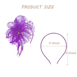 ZMD Fascinators Hat for Women Girls, Tea Party Mesh Flower Feather Kentucky Derby Hats with Headband and Clip Flower Mesh Ribbons Feathers Veil for Women Cocktail Party Tea Wedding (Purple)