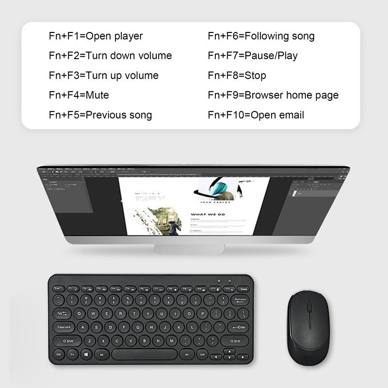 Keyboard Mouse Combo 2.4G Wireless Round Keycaps Ergonomic Design Silent