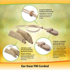 Ear Gear FM Corded – Protect Hearing Aids or Hearing Amplifiers from Dirt, Sweat, Moisture, Loss, Wind – Fits Hearing Instruments 2” to 3”
