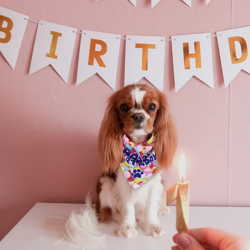 ALLY-MAGIC Birthday Dog Bandana Triangle Scarf, Dog Paw Bandana for