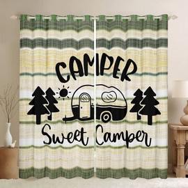 Feelyou Camper Curtains for Bedroom 30%-50% Blackout Curtains Happy Camping Darkening Dreapes Decor RV Camping Camper Accessories for Travel Trailers Window Treatments (2 Panels, 38 x 54 Inch)
