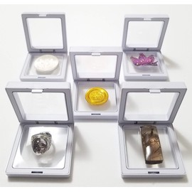 JM Set of 5 pcs Transparent 3D Floating Frame Display Holder/Box/Frames for Challenge Coins, AA Medallions, Antique, Jewelry,Gift, White, 2.75 x 2.75 x 0.75 Inches