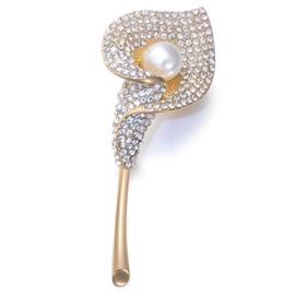 Soumimi Calla Lily Brooches Rhinestones Pearl Flower Brooch Pin 18K Gold-plated Lapel Pin for Dress Accessories Flower Jewelry Christmas Birthday Gift for Women
