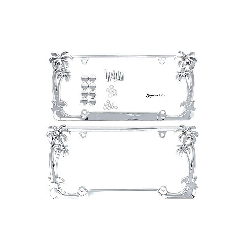 Tropical Palm Tree Chrome Polished License Plate Frame (2 Frames)