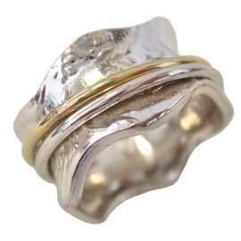 ENEGY STONE 925 Sterling Silver Fidget Ring | Women Silver Ring | Meadow | Raised Flowers in Shinny White Silver Base Ring | Sweet Soothing Centering | Brass & Silver Spinners | Size 10