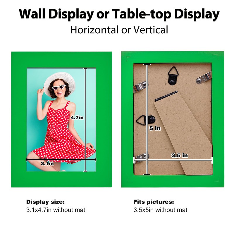 KINLINK 3.5x5 Picture Frame Grass Green, Solid Wood Frames with