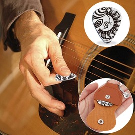 UNICRAFTALE Psychedelic Style Guitar Picks Gifts Keychain Two-side Engraved Stainless Steel Reusable Sun Face Guitar Pick with Brown PU Leather Case Plectrum Guitars Set for Guitars Player Birthday