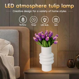 HOMESEASONS 20pcs Tulip Bouquet Lamp Artificial Flower Night Light Real Touch Tulip Night Lamp LED Flower Light Home Kitchen Decor(Purple)