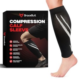 BraceBull Calf Compression Sleeves for Men & Women (1 Pair), Footless Compression Socks for Leg Support, Shin Splints, Running, Fitness, Travel, Breathable Nylon & Spandex Calf Sleeves, Black, XXL
