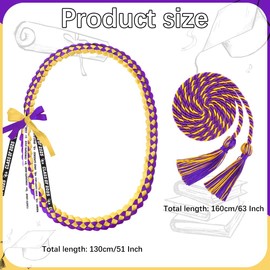 Graduation Leis 2025 and Graduation Cords, Purple Gold Graduation Ribbon Lei with Honor Cords, Graduation Braided Necklace Class of 2025 Graduation Gifts for 2025 Graduation Party Decorations Supplies