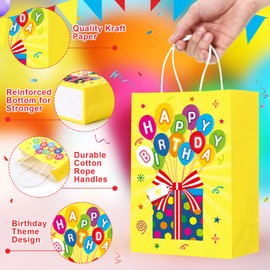 Hushee 30 Pcs Birthday Gift Bags with Handles and Tissue Papers Happy Birthday Paper Party Favors Bags Birthday Goodie Candy Bag Birthday Gift Wrapping Bags for Birthday Party Supplies(Happy Birthday)