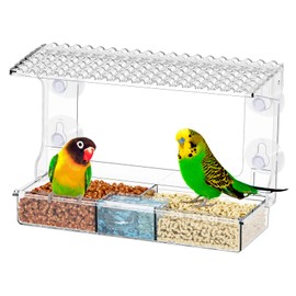 Clear Window Bird Feeder, Transparent 3-Cell Feeder for Outdoor or Indoor Use, Suction Mounted Acrylic Bird House for Garden Balcony or Home