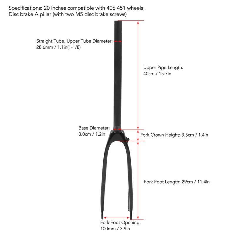 Carbon Fiber Bike Front Fork 20 Inches 406 Disc Brake