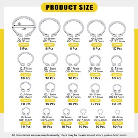 Mardatt 303Pcs Stainless Steel 21 Sizes C-Clip External Retaining Rings Snap Rings Assortment Set(M4-M28) with 10 Sizes E-Clip External Retaining Rings Assortment Set(1.5mm-10mm), Tweezer