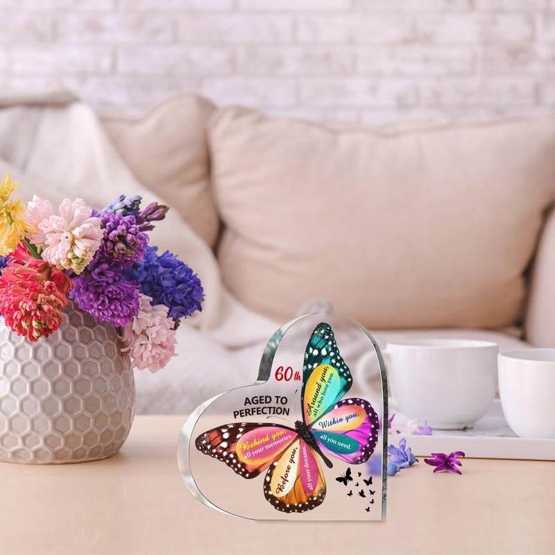 SUEHHYY 60th Birthday Gifts for Women, Acrylic Heart Sign Birthday