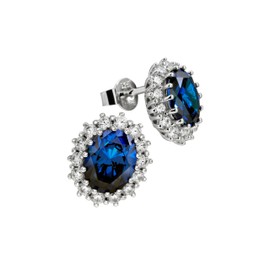 Diamonfire Royal Colours 62/1368/1/089 Women's Stud Earrings 925 Sterling Silver and Blue Zirconia, Sterling Silver, Cubic Zirconia