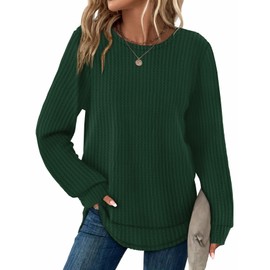 WIHOLL Fall Outfits for Women 2025 Long Sleeve Shirts Waffle Knit Tunic Tops to Wear with Leggings Fashion Clothing Maternity Clothes Oversized XXL Green