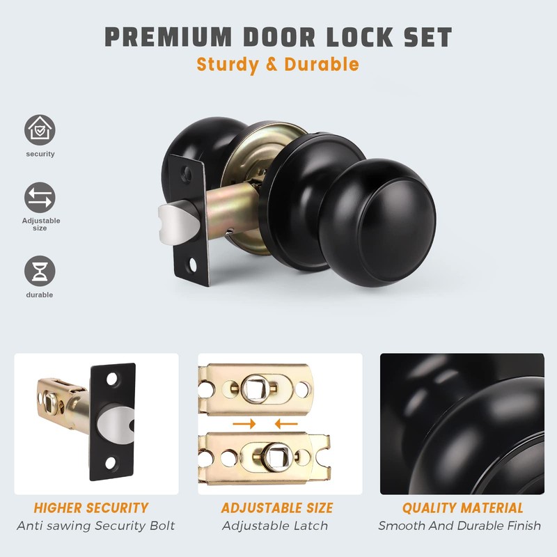 KNOBWELL 6 Pack Matte Black Classic Passage Door Knob for