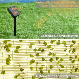 KAiSnova Solar Vine String Lights Outdoor, 33FT 100LED Warm White Pothos Solar String Lights, 8 Modes Waterproof Fairy Leaf Lights for Balcony Pathway Patio Garden, Party Wedding