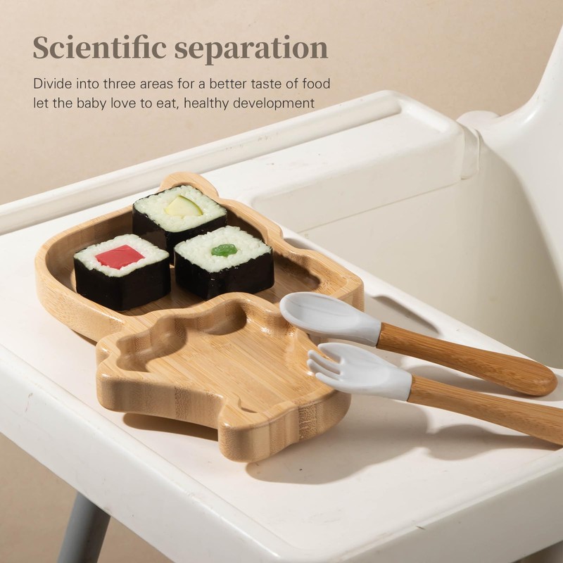 Bamboo Baby Plate Set with Suction - Dinosaur Divided Toddler