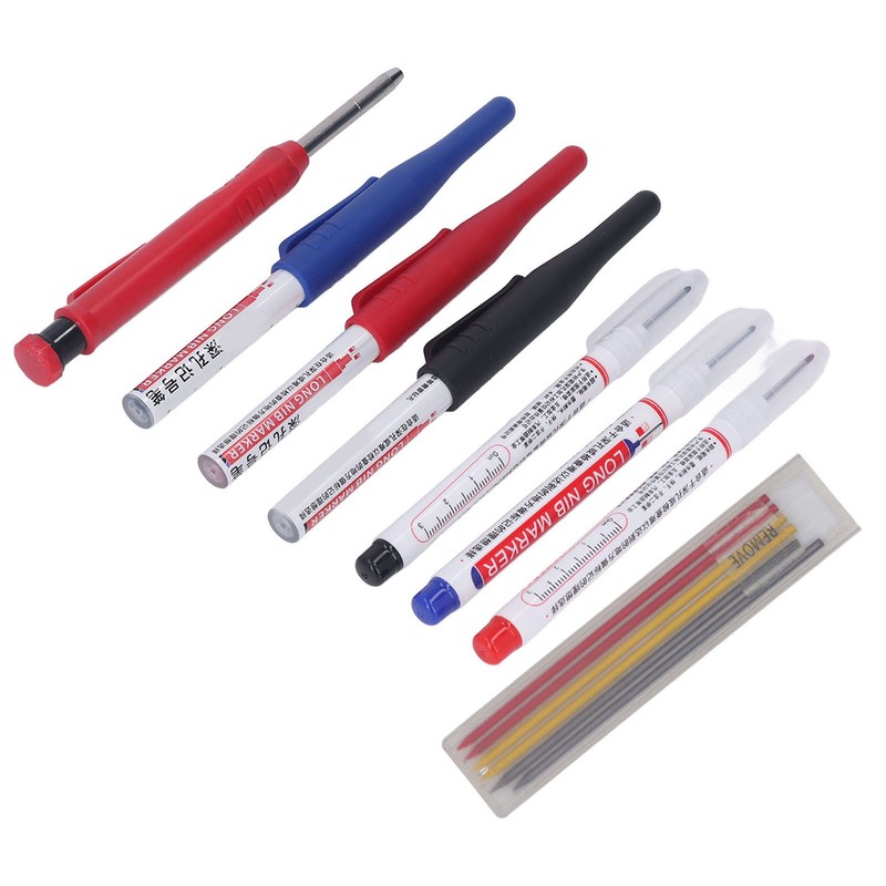 Carpenter Pencil Marker Set Multifunctional 6 Long Nib Deep Hole