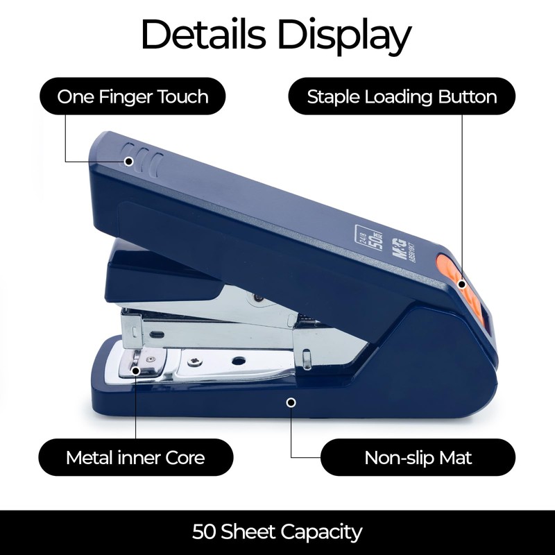 M&G Effortless Stapler 50 Sheet Capacity One-Touch Stapling, Heavy Duty