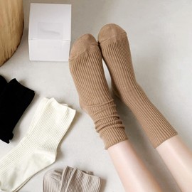 zrylibya Women's Solid Striped Textured Ribbed Knit Candy Color Casual Basic Style Crew Socks 5 Pairs (Multicolor A)