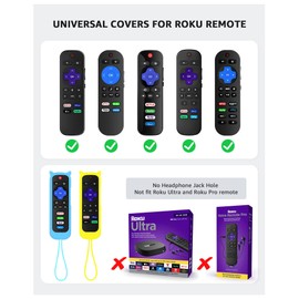 4Pack ONEBOM Remote Cover for Roku with Cat Ears Design, Silicone Skin Case Compatible with Hisense/TCL Roku TV/Express, Glow in The Dark Glow Blue&Glow Yellow&Glow Pink&Red