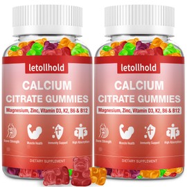 Calcium Citrate Gummies - 1200mg Calcium Gummies with Magnesium Zinc Vitamin D3,K2, B6, B12 for Bone, Muscle, Joints, Immune Support, High Absorption Calcium Supplements for Women & Men 2 Packs
