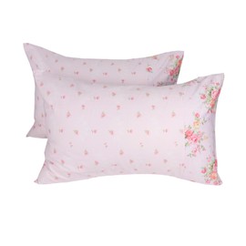 Pink Cotton Pillowcase for Hair and Skin, Floral Printed Pillow Cases Queen Size Set of 2 Pack
