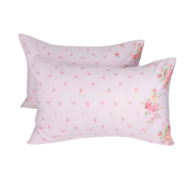Pink Cotton Pillowcase for Hair and Skin, Floral Printed Pillow